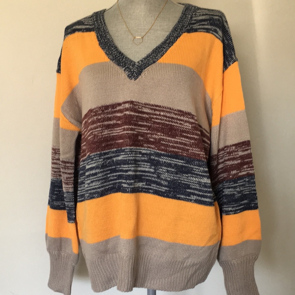 Oversized Colorblock Balloon Sleeve Sweater, size Medium 🧡